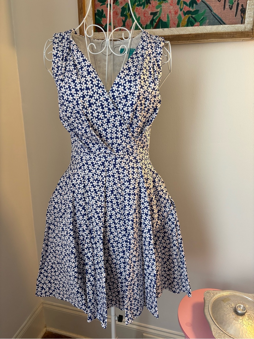 Fever London Navy and White Floral Fit-and-Flare Dress